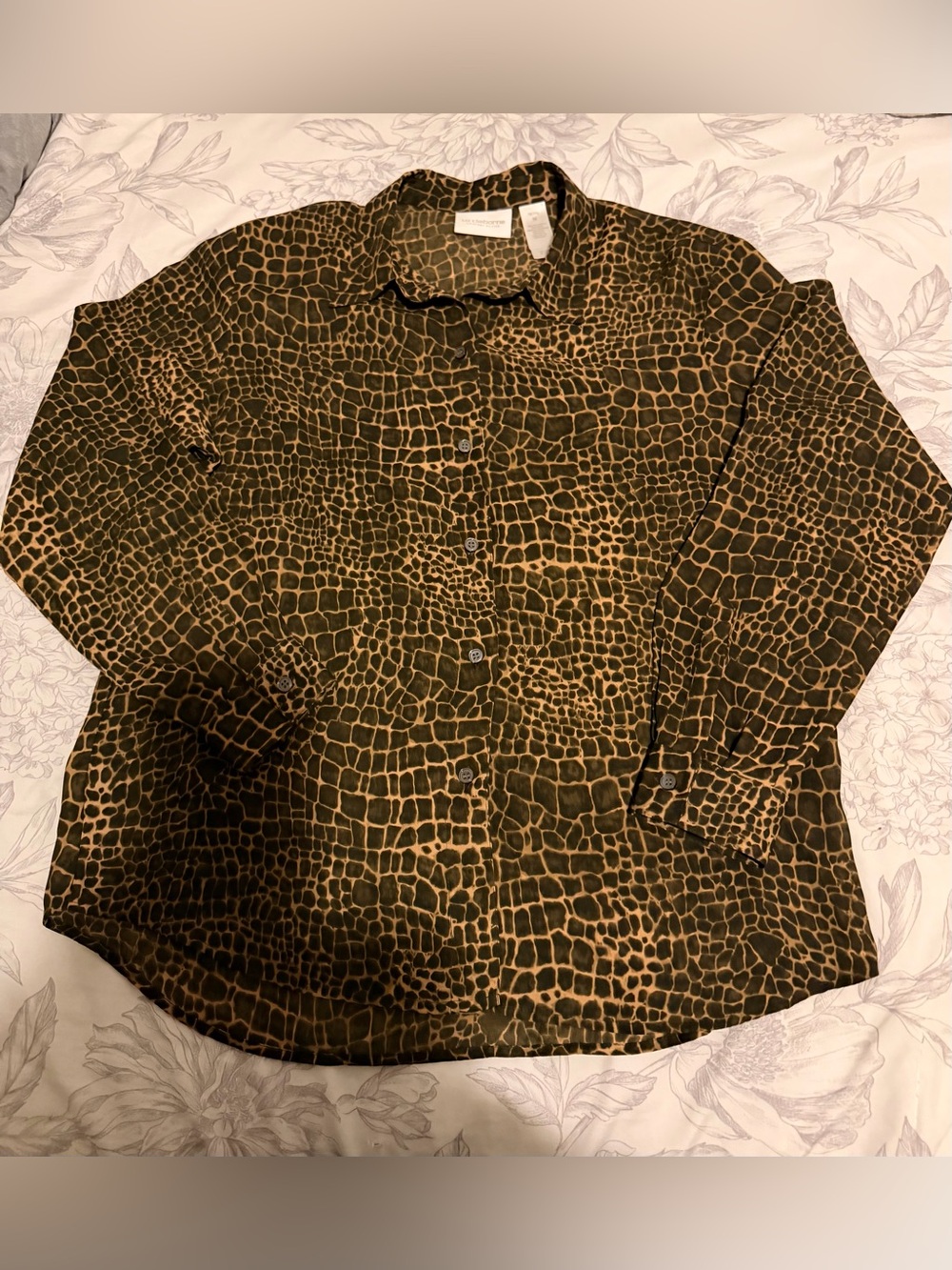Liz Claiborne Women's Leopard Printed Button-Up Blouse